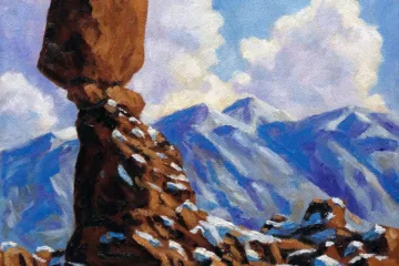 Balanced Rock in winter. Moab Utah oil painting