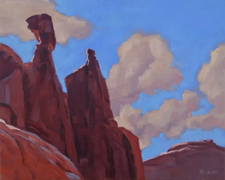 Painting of Nefertiti rock formation in Arches National Park